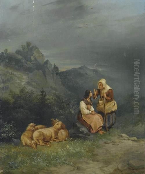 Schweizer Gebirgslandschaft. Oil Painting by Franz Niklaus Konig