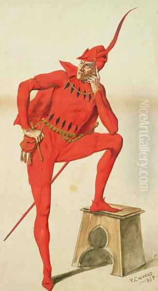 Henry Irving (1870-1919) as Mephistopheles in 'Faust' by Goethe, 1889 Oil Painting by P. Calvert