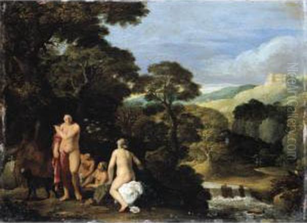 Nuremberg 1586 - 1642 And 
Attributed To Cornelis Van Poelenburch Utrecht 1594/5 - 1667 Diana And 
Her Nymphs In A Bosky Landscape Setting Oil Painting by Johann Konig