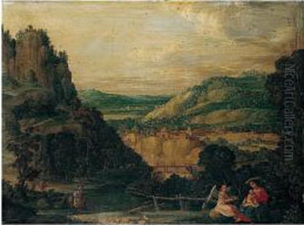 A Landscape With The Rest On The Flight Into Egypt Oil Painting by Johann Konig