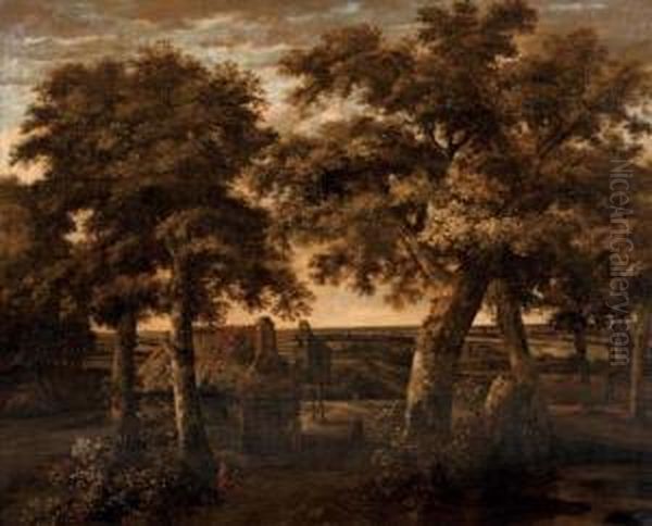 An Extensive Landscape With Trees And A Cottage Oil Painting by Philips Koninck