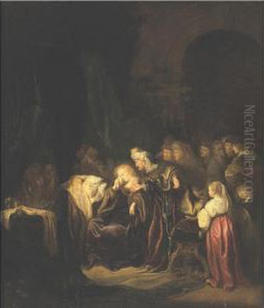 David And Batsheba Mourning Over Their Dead Son Oil Painting by Salomon Koninck