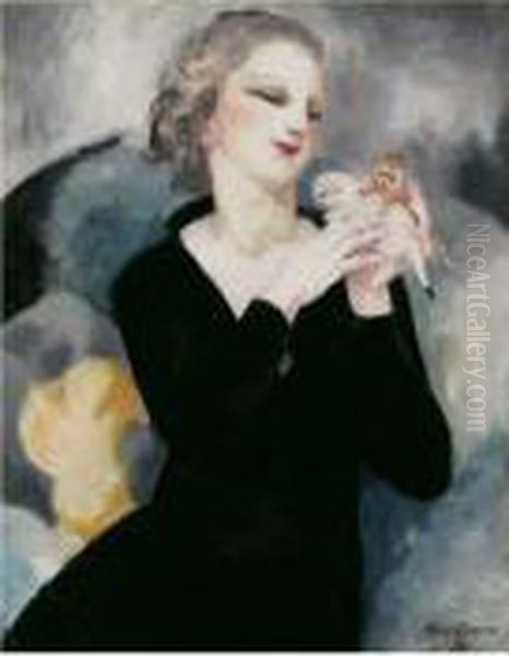 Femme Aux Chatons Oil Painting by Micao Kono