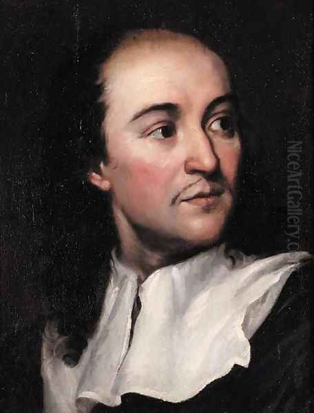 Portrait of a Gentleman, small bust-length, wearing a black tunic Oil Painting by Guillaume Courtois