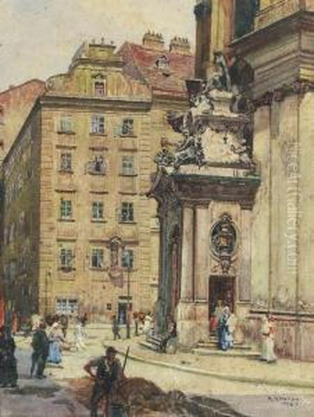 Outside The Cathedral Oil Painting by Rudolf Konopa