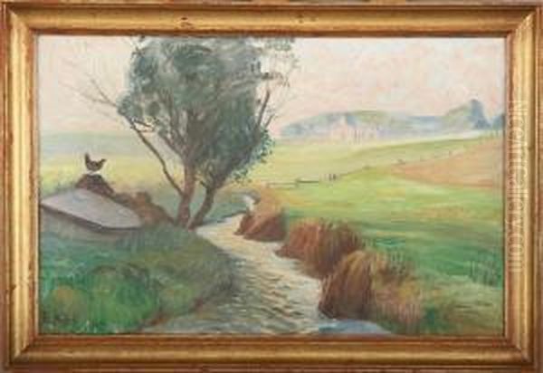 Open Landscape With A Small Stream Oil Painting by Elise Konstantin-Hansen