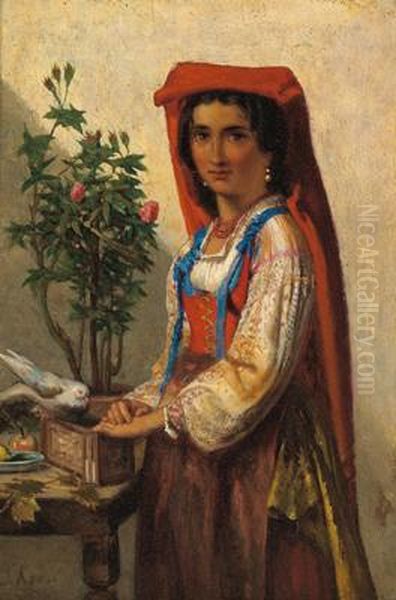 Portrait Of A Girl In Traditional Italian Clothes Oil Painting by Sipke Kool