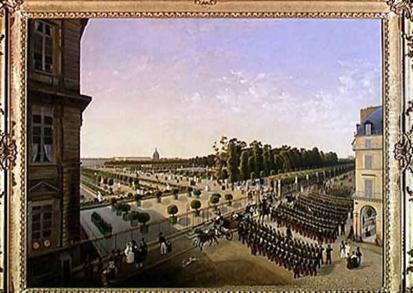 Review of Troops in the Jardin des Tuileries, 1835 Oil Painting by Capitaine Cheret