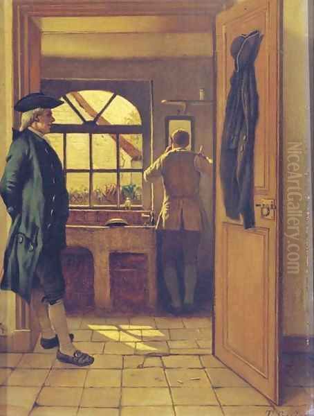 A gentleman's morning ritual Oil Painting by Theodore Ceriez