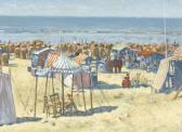 Belebte Strandpartie Oil Painting by Cornelis Koppenol