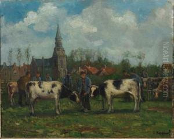 Cattle Market Oil Painting by Cornelis Koppenol