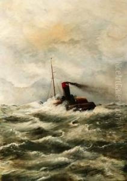 Ship Under Heavy Seas Oil Painting by Cornelis Koppenol