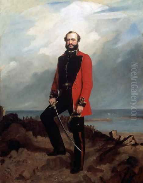 Major-General Charles Ashe Windham (1810-70) Coldstream Guards, standing in front of the Redan, Sebastopol, 1855 Oil Painting by Charles Couzens