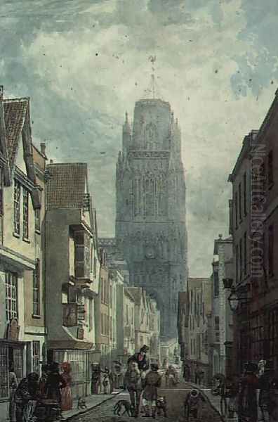 Redcliffe Street, Bristol, showing the Tower of the Church of St.Mary Redcliffe Oil Painting by Edward Cashin