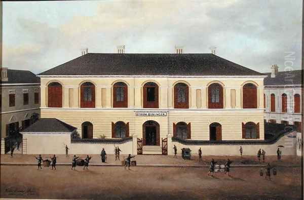 The House of Byron Bininger (1826-1903), Shanghai, c.1870 Oil Painting by Chow Qua