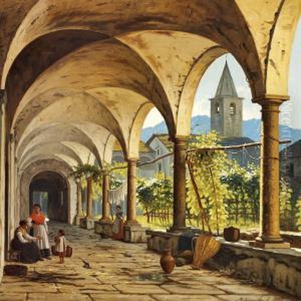 Klostergaard I Montecarasso Oil Painting by Peter Kornbeck