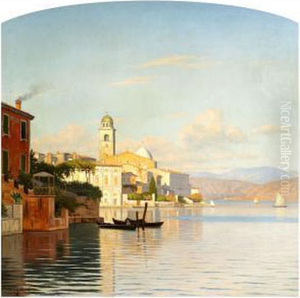 View Of The Town Salo At Lake Garda, Italy Oil Painting by Peter Kornbeck