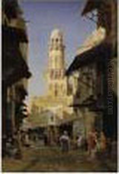 A Busy Street In Cairo Oil Painting by Peter Kornbeck