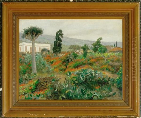 View Of Tenerife With The Teide Mountains In The Background Oil Painting by Valdemar Kornerup