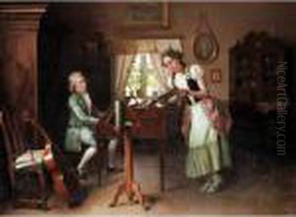 The Music Lesson Oil Painting by Valdemar Kornerup