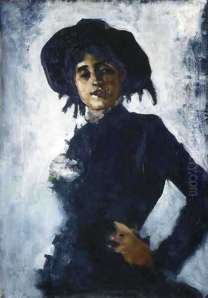 Portrait of a Lady in a Blackk Hat Oil Painting by Ralph Wormsley Curtis