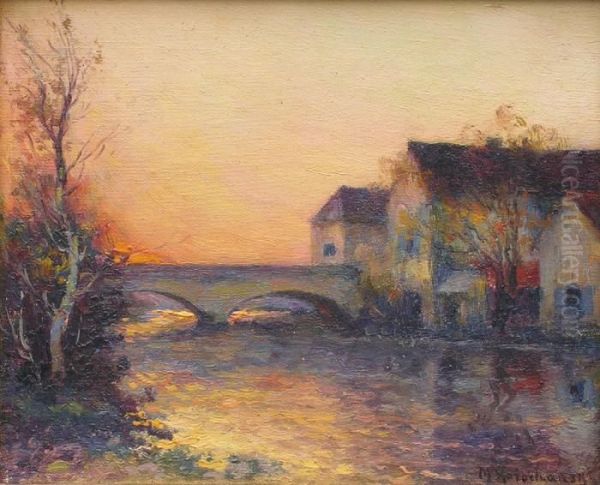 Paysage Au Pont Oil Painting by Michel Korochansky