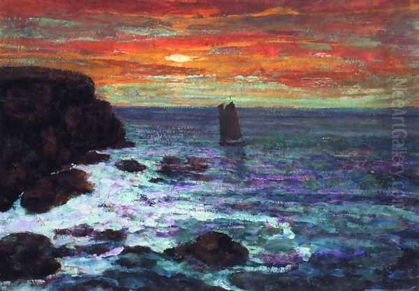 Sailboat at Sunset Oil Painting by Victor Charreton