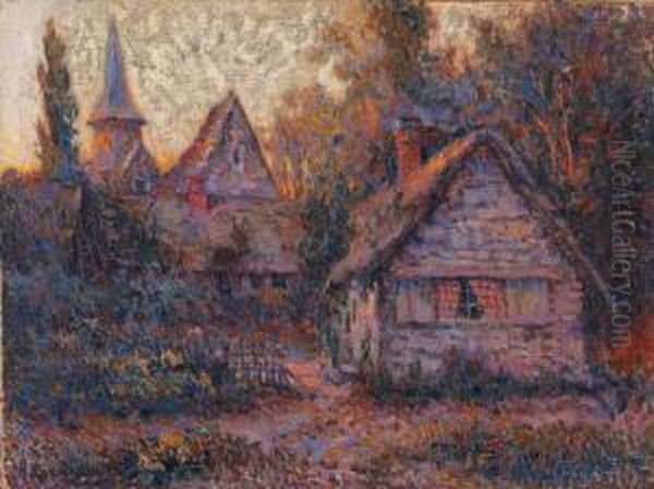 Maisons De Village Le Soir Au Soleil Couchant Oil Painting by Michel Korochansky