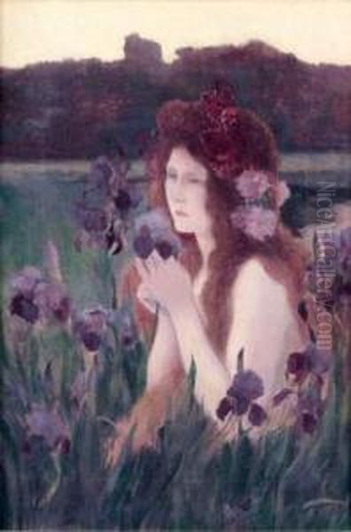 Femme Aux Iris Oil Painting by Michel Korochansky