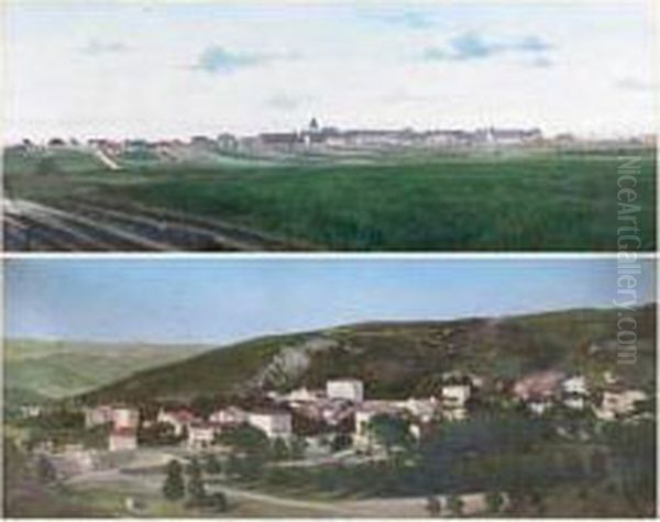 Vues Panoramiques De Damerey Et Lamalou-les- Bains Oil Painting by Michel Korochansky