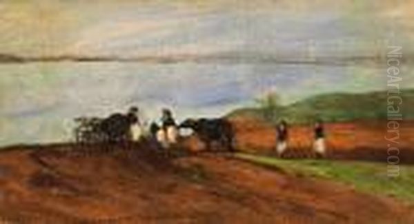 On The Bank Of The Lake Oil Painting by Aladar Korosfoi Kriesch