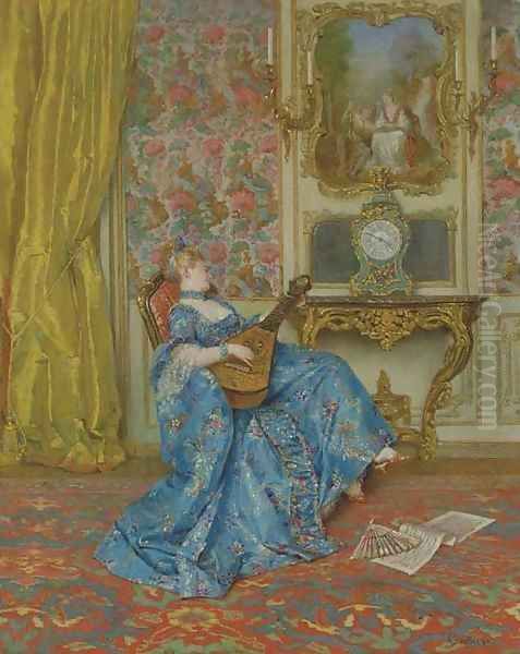 A Musical Interlude Oil Painting by Oreste Cortazzo