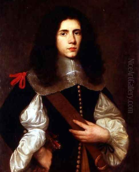 Portrait of a young gentleman in a black slashed doublet Oil Painting by Circle of Ceresa, Carlo (1609-1679)