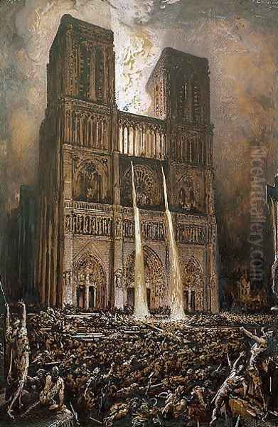 The Populace Besieging Notre-Dame Oil Painting by Francois Nicolas Chifflart