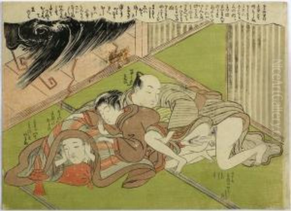 Mamesuke, Shunga Oil Painting by Isoda Koryusai