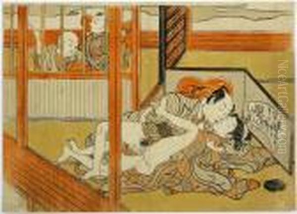 Peeping, Shunga Oil Painting by Isoda Koryusai