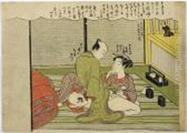 Mamesuke, Shunga Oil Painting by Isoda Koryusai