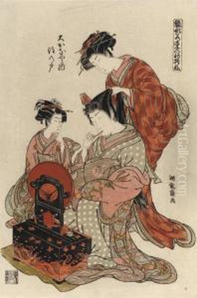 Okanaya Nai Suminoe Oil Painting by Isoda Koryusai