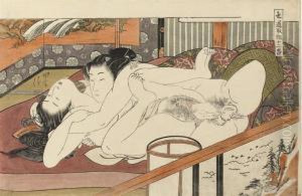 From The Series 
Shikido Torikumi Juniban Oil Painting by Isoda Koryusai