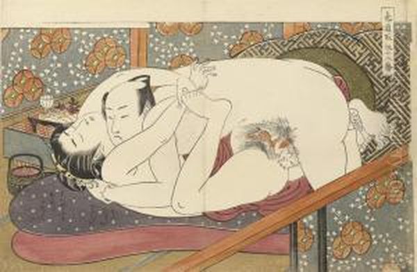 From The Series 
Shikido Torikumi Juniban Oil Painting by Isoda Koryusai