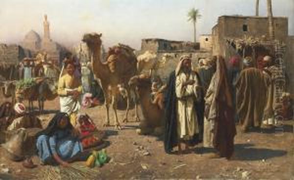 Merchants In A North African Market Oil Painting by Franz Xavier Kosler