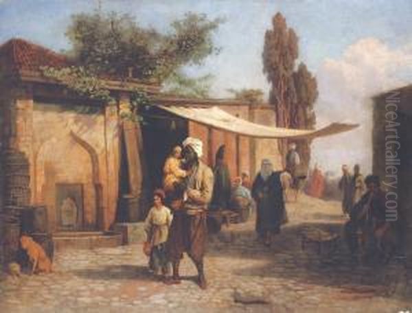 Oriental Street Scene Oil Painting by Franz Xavier Kosler