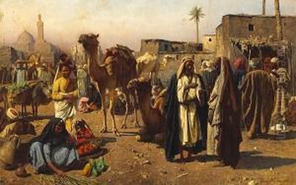 An Arab Market Scene Oil Painting by Franz Xavier Kosler