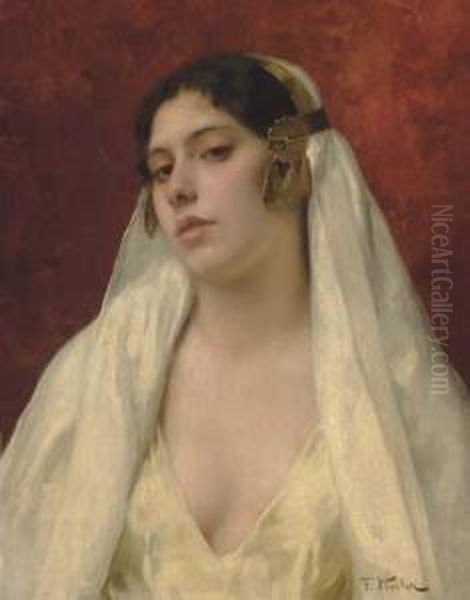 An Oriental Beauty Oil Painting by Franz Xavier Kosler