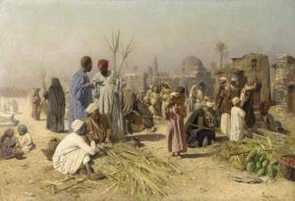 A Vegetable Market, Cairo Oil Painting by Franz Xavier Kosler