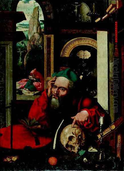 Saint Jerome in his study, a landscape beyond Oil Painting by Joos Van Cleve