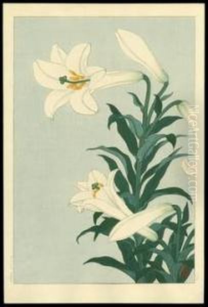 White Lily Oil Painting by Ohara Koson