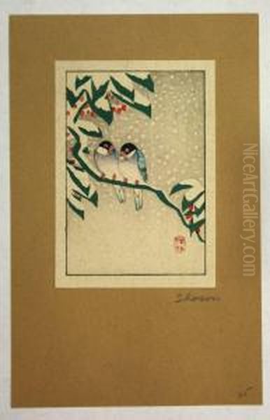 Japanese Small Modern Oil Painting by Ohara Koson