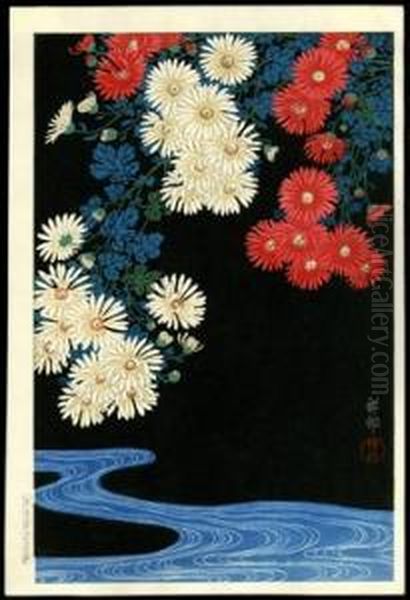 Chrysanthemum And Stream Oil Painting by Ohara Koson