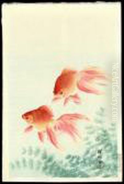 Goldfish Oil Painting by Ohara Koson